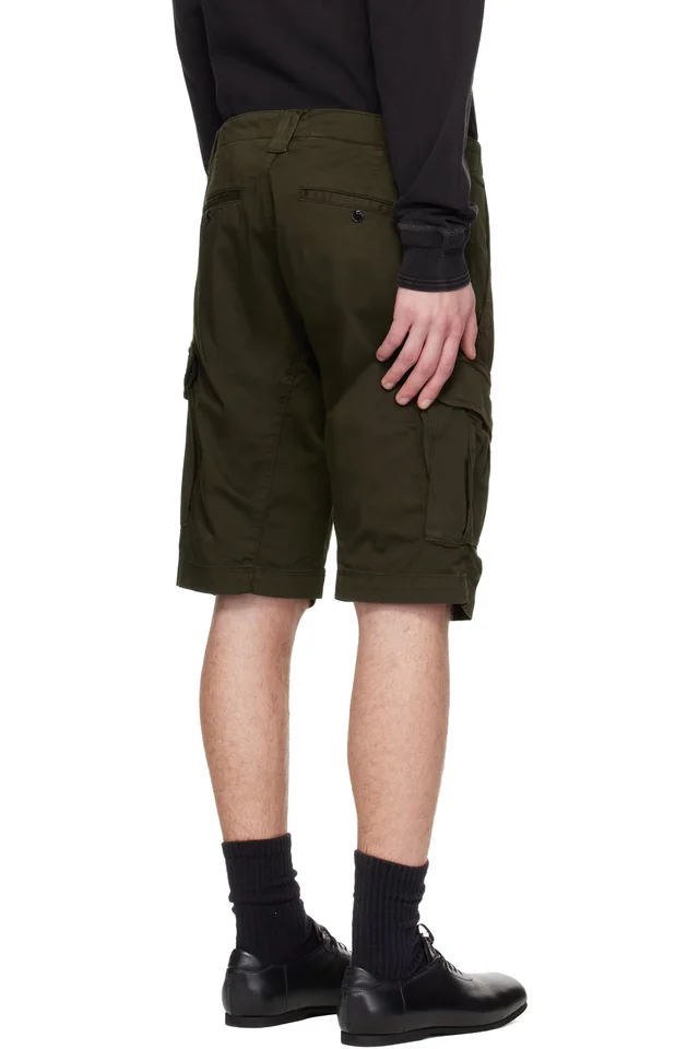 C.P. Company Khaki Stretch Sateen Cargo Lens Shorts, photo 3 of 4 from SSENSE