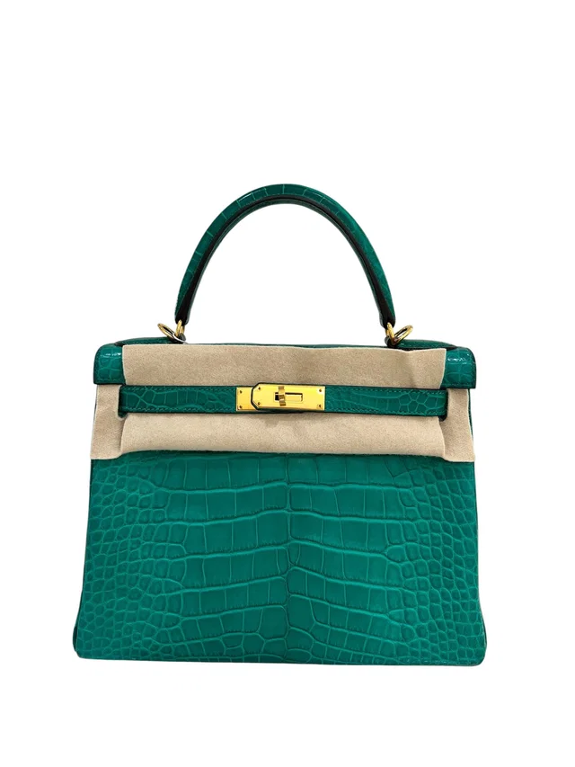 Hermès Kelly 28 Malacite Matte Alligator GHW #T in Crocodile from Luxury Promise