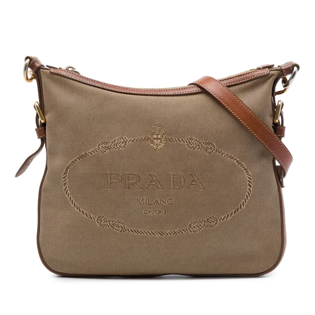 Beige Prada Canvas Canapa Logo Crossbody in Beige Canvas from Designer Revival