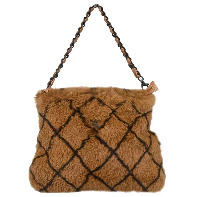Chanel 2001-2003 Brown Rabbit Fur Tote Handbag in Brown from AMORE Vintage Tokyo