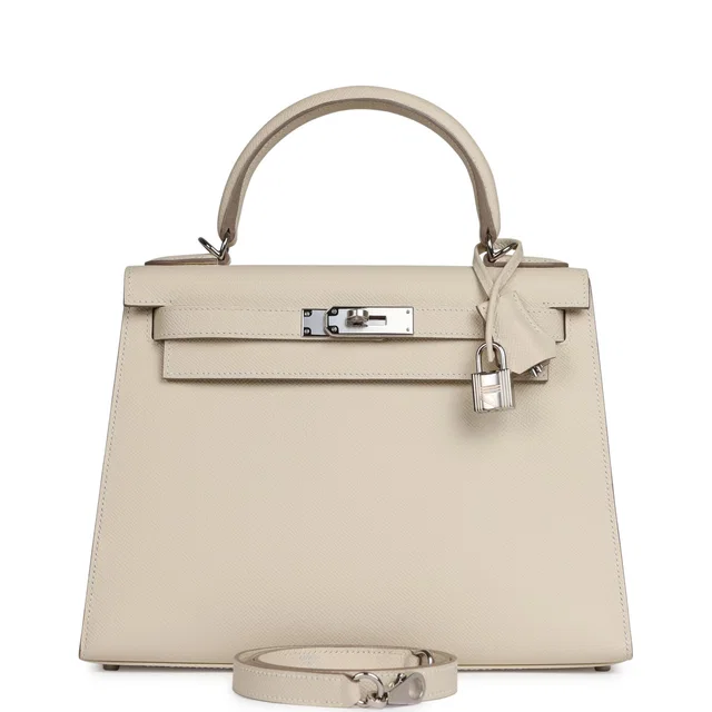 Hermès Kelly Sellier 28 Craie Epsom Palladium Hardware in White Epsom leather from Madison Avenue Couture