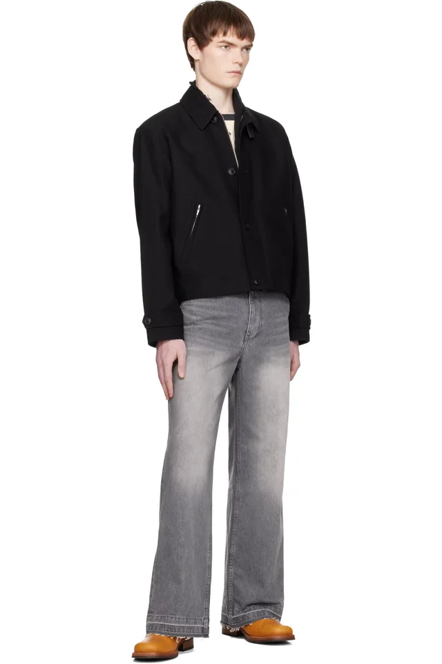COOR Black Wool Linen Blend Leather Tab Jacket, photo 4 of 4 from SSENSE