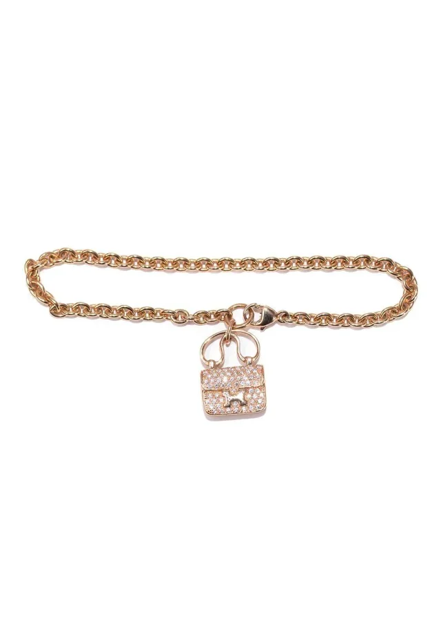 Hermès 18K Rose Gold Diamond Constance Amulettes Bracelet in Pink from HEWI, photo 4 of 10