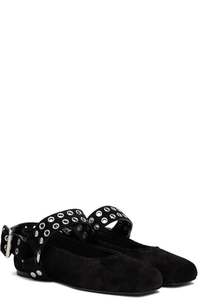ALAÏA Black Biker Suede Ballerina Flats, photo 4 of 4 from SSENSE