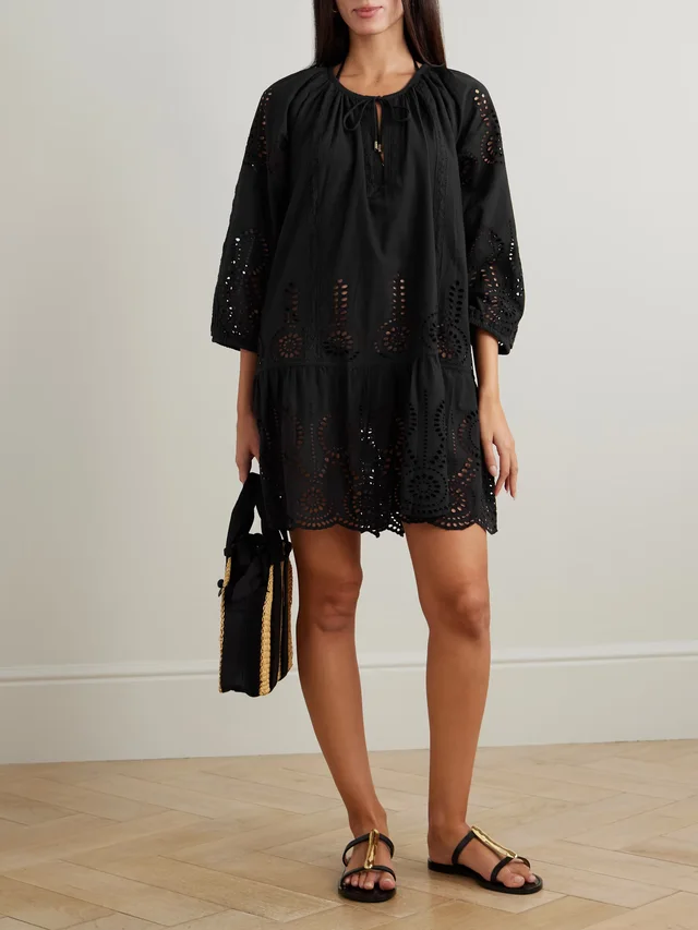 MELISSA ODABASH Ashley tiered broderie anglaise cotton kaftan in Black, photo 2 of 2 from NET-A-PORTER (Canada)