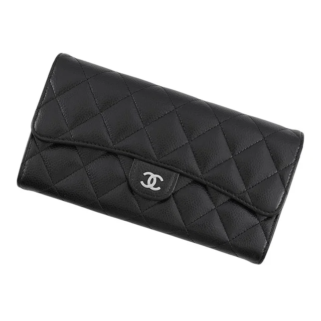 Chanel Matelasse Classic Long Flap Wallet BlackAP0241 Caviar Leather in Caviar leather from GALLERY RARE