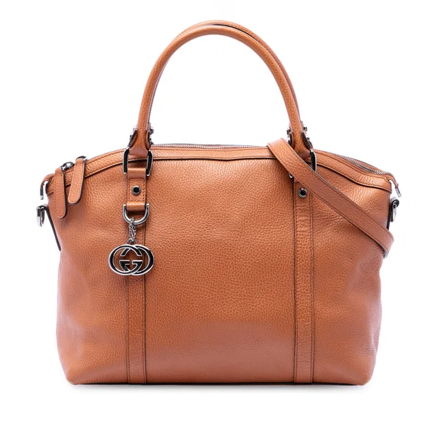 Brown Gucci Medium Calfskin GG Charm Dome Satchel in Brown Calfskin from Designer Revival