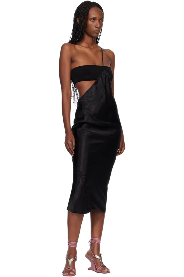 Rick Owens Black Temple Bias Strap Midi Dress, photo 4 of 4 from SSENSE