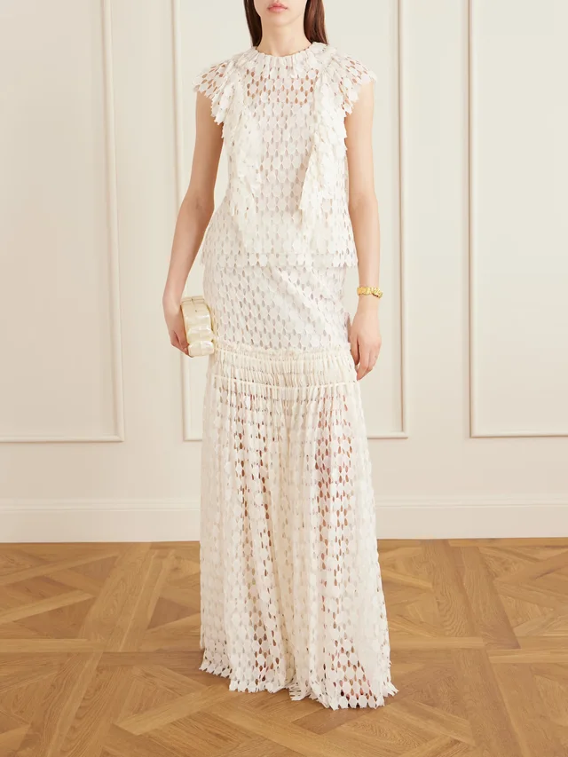 ULLA JOHNSON Daevy ruffled cotton-blend lace blouse in Beige, photo 2 of 2 from NET-A-PORTER (Canada)