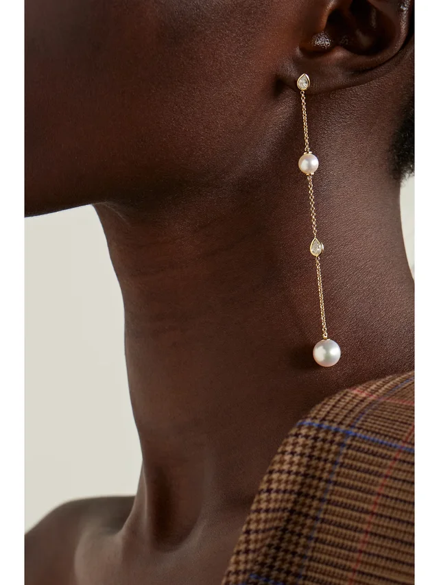 MIZUKI 14-karat gold, pearl and diamond earrings in Metallic, photo 2 of 2 from NET-A-PORTER (Canada)