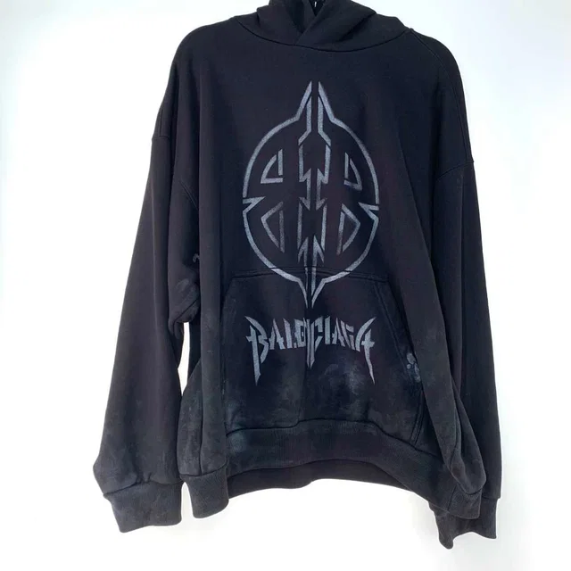Balenciaga Hoodie L Metal BB Stencil Black in Black from The Reluxe