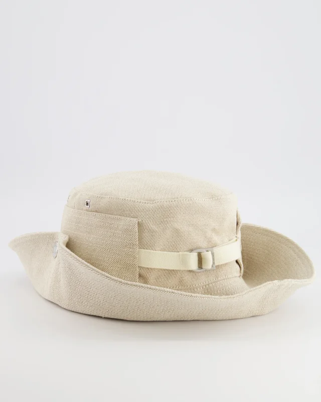 Jacquemus Le Bob De-Nîmes Bucket Hat with Adjustable Drawstring in Beige from Sellier, photo 9 of 12