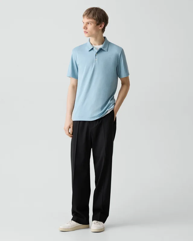 Theory Bron Polo Shirt in Anemone Modal Jersey in OCEAN AIR 67% Modal, 30% Polyester, 3% Spandex, photo 5 of 12 from Theory