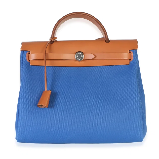 Hermès Bleu France Fauve Military Toile Vache Hunter Herbag Zip Retourne 31 PM in Blue Canvas from myGemma