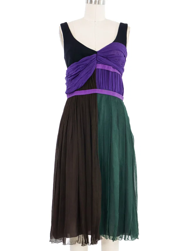 2005 Prada Colorblock Ruched Chiffon Dress from Arcade Vintage