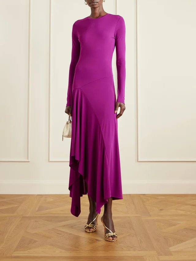 ULLA JOHNSON Leyna asymmetric draped jersey midi dress in Purple, photo 2 of 2 from NET-A-PORTER (Canada)