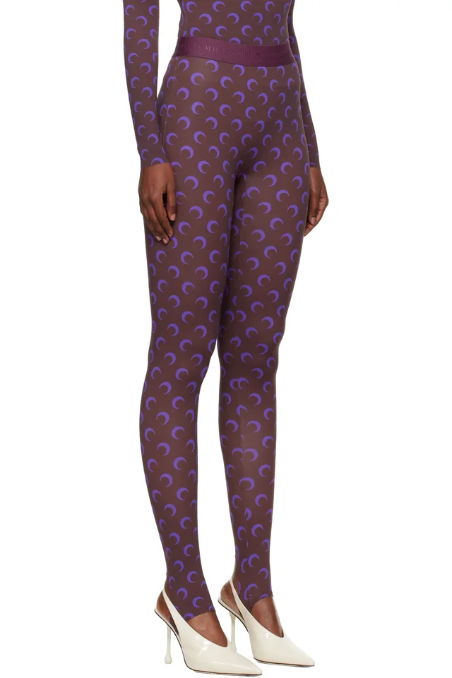 Marine Serre Brown & Purple Recycled Moon Jersey Stirrup Leggings, photo 2 of 4 from SSENSE