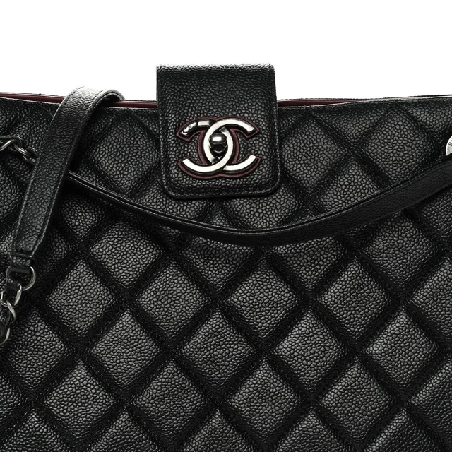 Chanel Caviar Quilted Large CC Accordion Shopping Bag Black in Black Caviar leather from FASHIONPHILE, photo 7 of 12