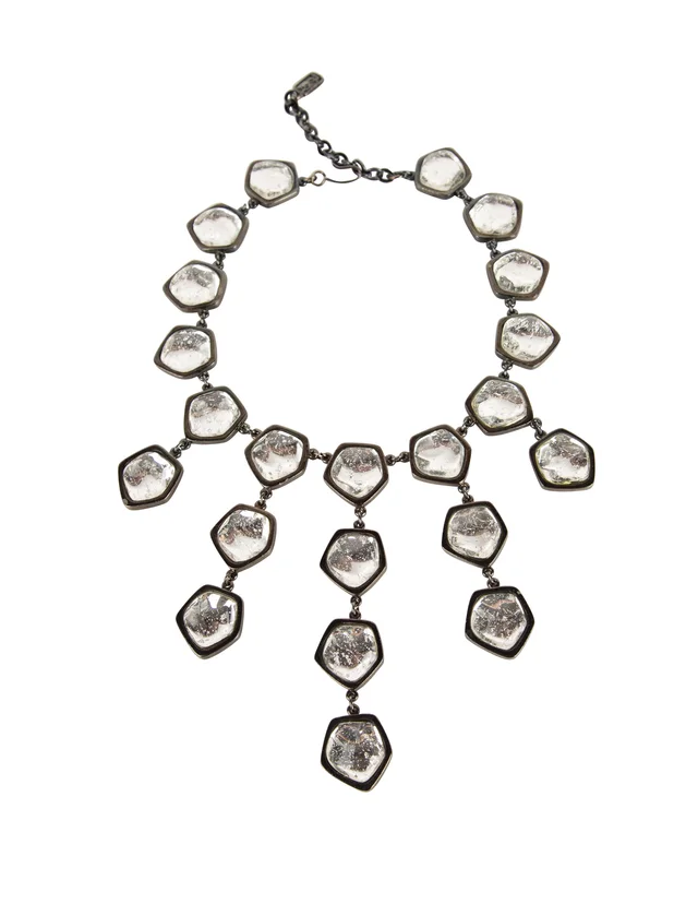 Saint Laurent Vintage Gunmetal and Ice Cascading Burst Necklace from Amarcord Vintage Fashion
