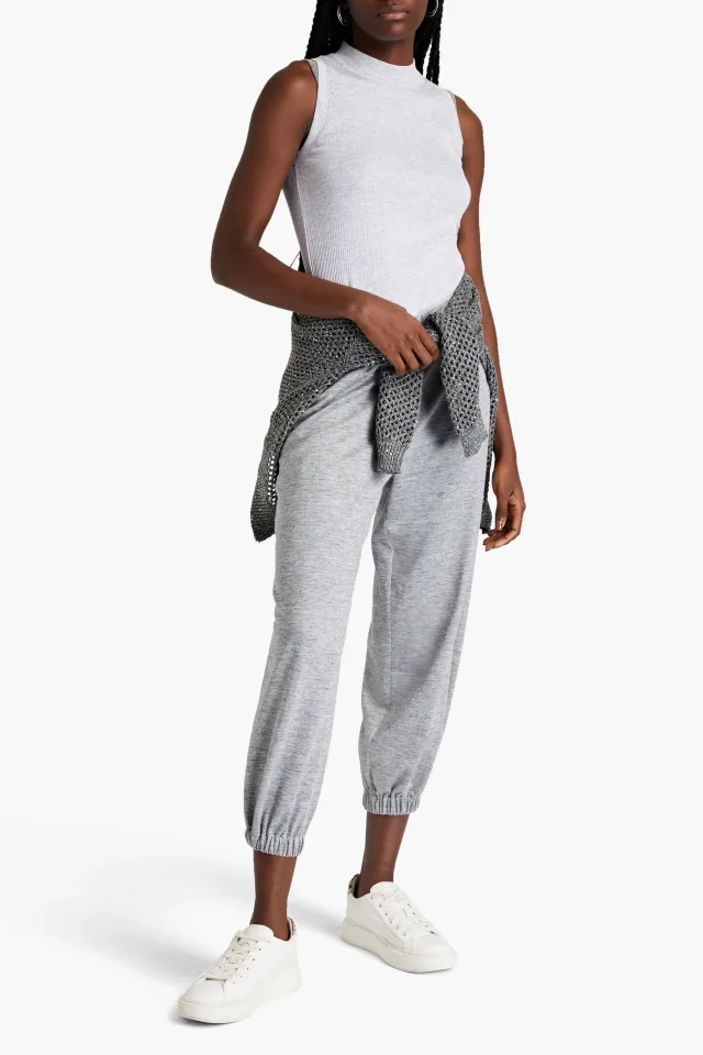 Brunello Cucinelli Bead-Embellished Ribbed Cotton-Jersey Tank in Grey, photo 2 of 4 from THE OUTNET