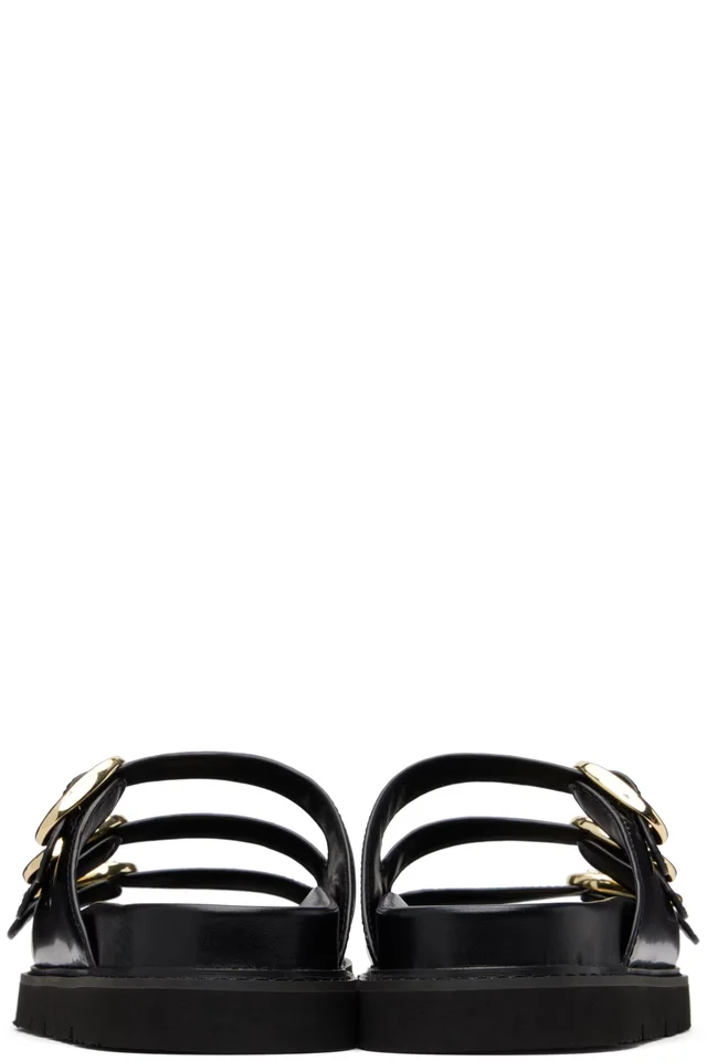 Marc Jacobs Black 'The Leather Kiki' Slide Sandals, photo 2 of 5 from SSENSE