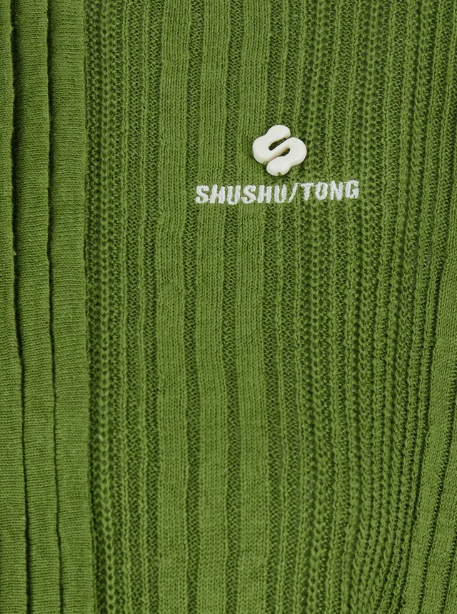 SHUSHU/TONG Green Polo Collar Knit Top with Front Logo in Fabric for Women in Green 100% Fabric, photo 6 of 6 from Gaudenzi Boutique