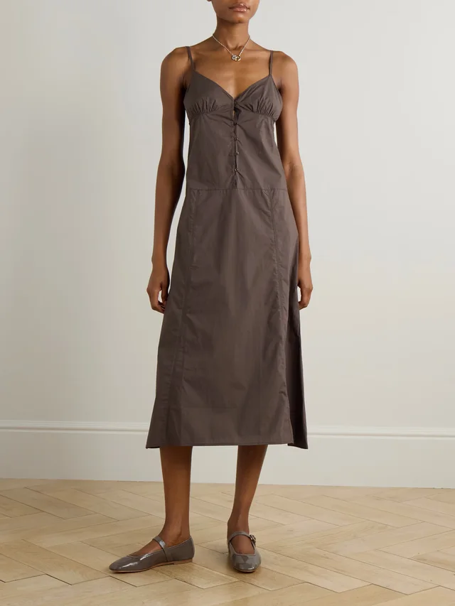 DEIJI STUDIOS Organic cotton-poplin midi dress in Brown, photo 2 of 2 from NET-A-PORTER (Canada)