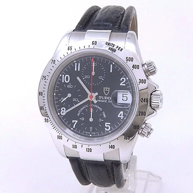 Tudor Prince Date Chronograph Automatic Black Dial Mens Watch 79280P in silver|black|gray Leather from Jomashop.com