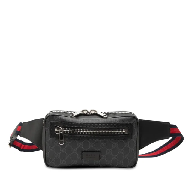 Black Gucci GG Supreme Web Belt Bag in Black Coated canvas from Designer Revival