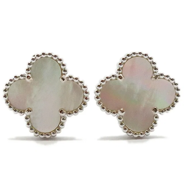 Van Cleef & Arpels Vintage Alhambra Earrings 750 White Gold Mother of Pearl in White from The Reluxe