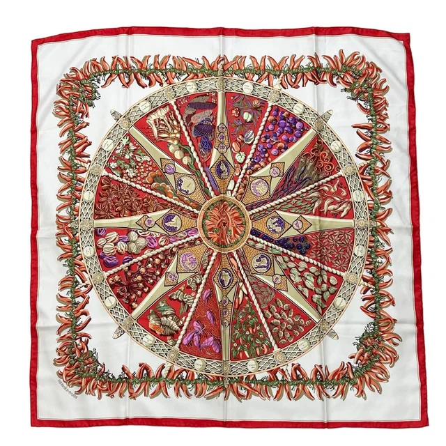 Hermès Carre 90 Aux Pays Des Epices Silk White Scarf in White Silk from The Reluxe