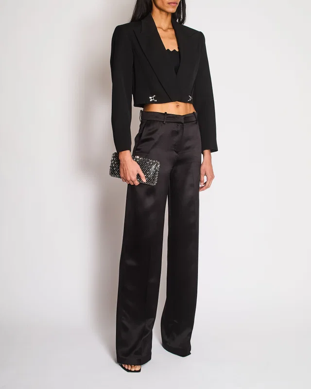 Alexander McQueen Black Cropped Blazer with Silver Hook Details Size IT 40 (UK 8) in Black Wool from Sellier