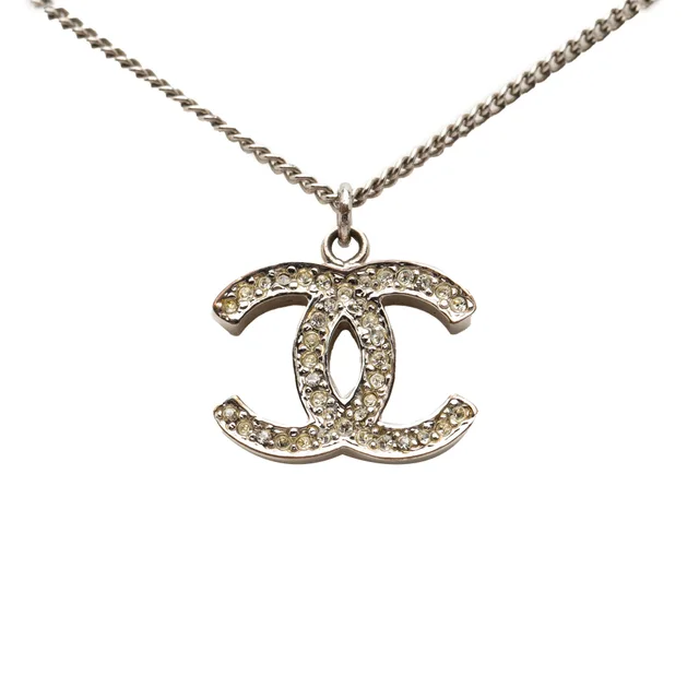 Silver Chanel CC Silver Plated Rhinestone Pendant Necklace in Silver from Designer Revival, photo 1 of 1