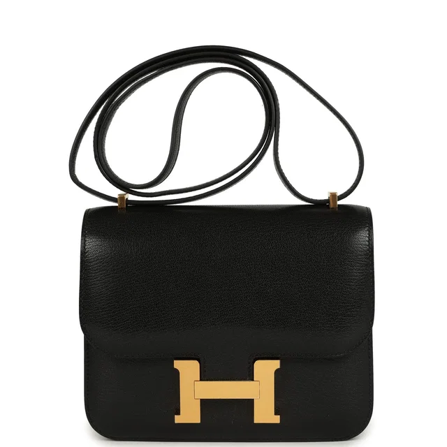 Hermès Constance 18 Black Chevre Chamkila Gold Hardware in Black Goatskin from Madison Avenue Couture