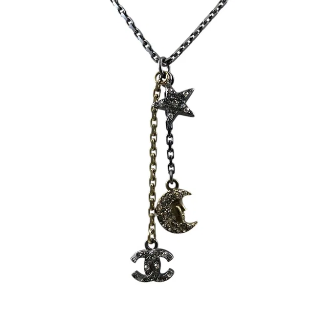 Chanel CC Logo Star Moon Pendant Charm 17 B Metal Rhinestone Pearl Tone from The Reluxe