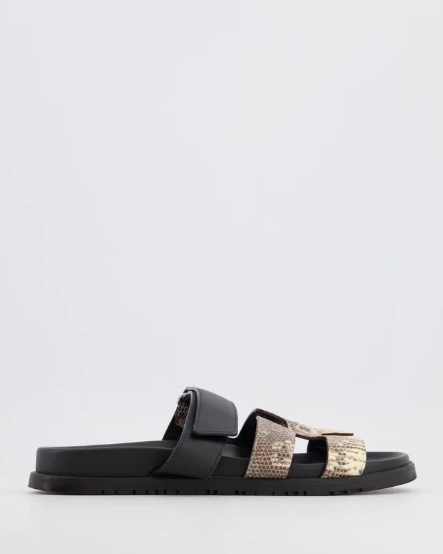 Hermès Chypre Sandals in Black Calfskin and Ombre Lizard Leather Size EU 41 in Black Calfskin from Sellier