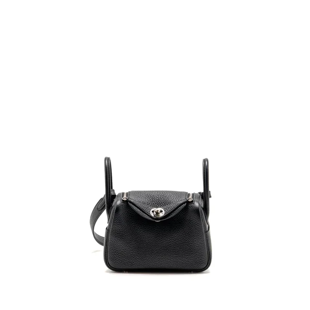 Hermès mini lindy clemence black SHW stamp W in Black Clemence leather from EMIER