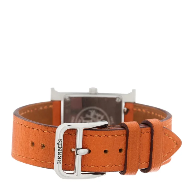 Hermès Stainless Steel Swift 21mm Heure H Hour Quartz Watch Orange in Orange Swift leather from FASHIONPHILE, photo 3 of 5