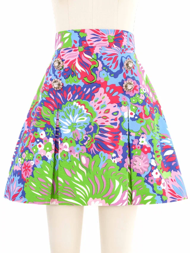 Dolce & Gabbana Crystal Buttoned Floral Skirt from Arcade Vintage
