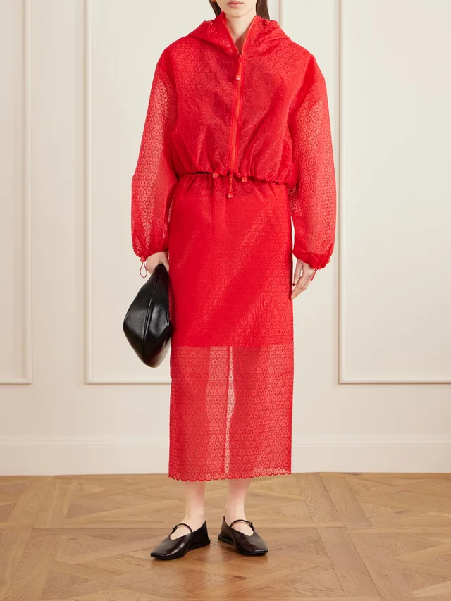 CECILIE BAHNSEN Embroidered tulle midi skirt in Red, photo 2 of 2 from NET-A-PORTER (Canada)