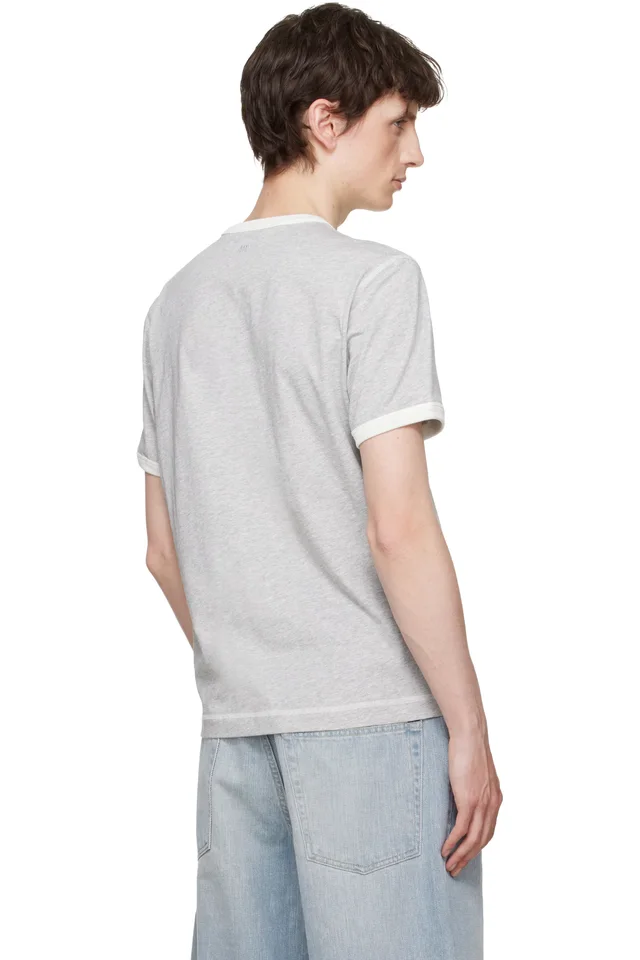 Gray Cotton 'Ami Paris' Knitted Patch T-shirt, photo 3 of 3 from SSENSE