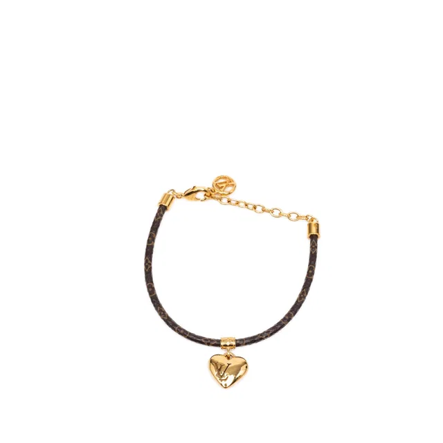 Brown Louis Vuitton Monogram and Gold Plated Blooming Heart Charm Bracelet in Brown Coated canvas from Designer Revival