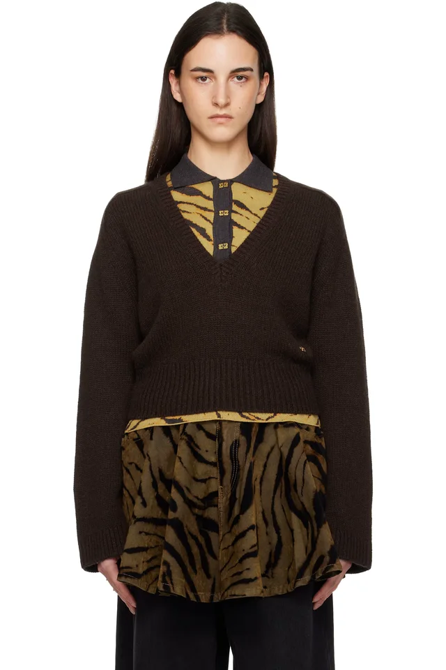 Brown V-Neck Jumper Sweater