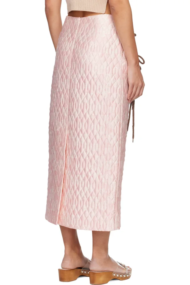 Simone Rocha Pink Quilted Offset Pencil Midi Skirt, photo 3 of 4 from SSENSE