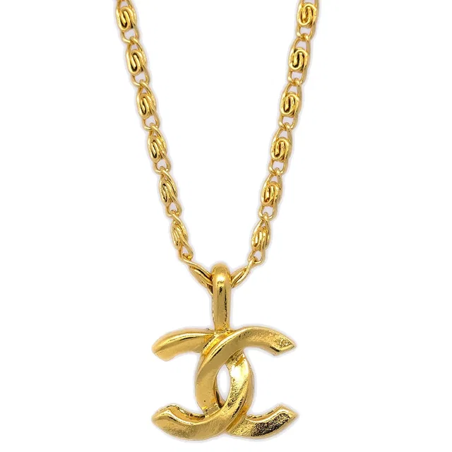 Chanel Mini CC Chain Pendant Necklace Gold 1982 in Gold from AMORE Vintage Tokyo