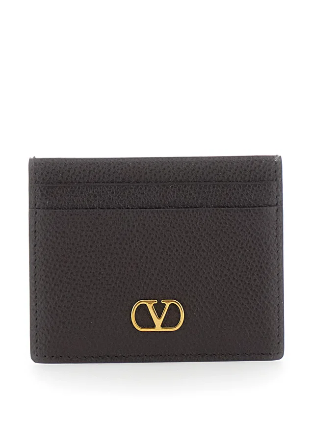 Valentino Garavani Vlogo Calf Leather Card Case — Brown Cases in Brown Calfskin from HEWI