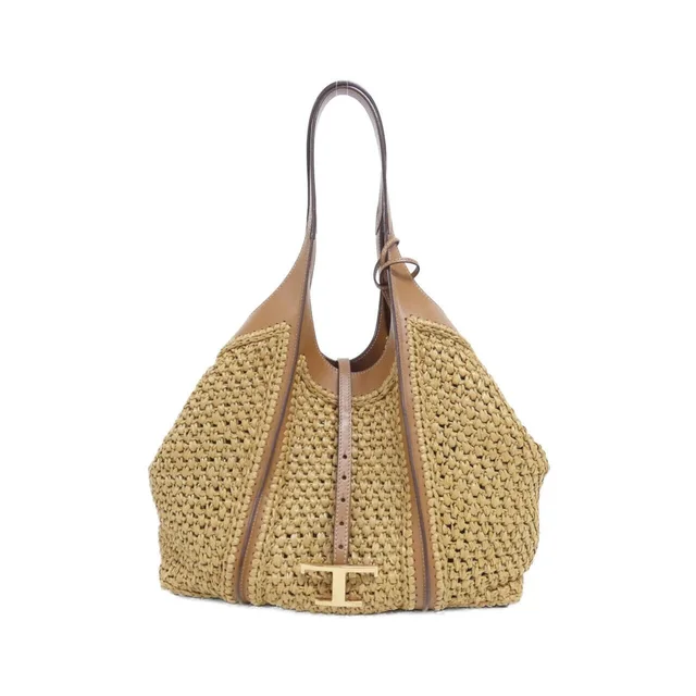 Tod's T TIMELESS XBWTSBAR300RGM0XM5 Bag in BEIGE / GOLD metal fittings Raffia /leather from KOMEHYO
