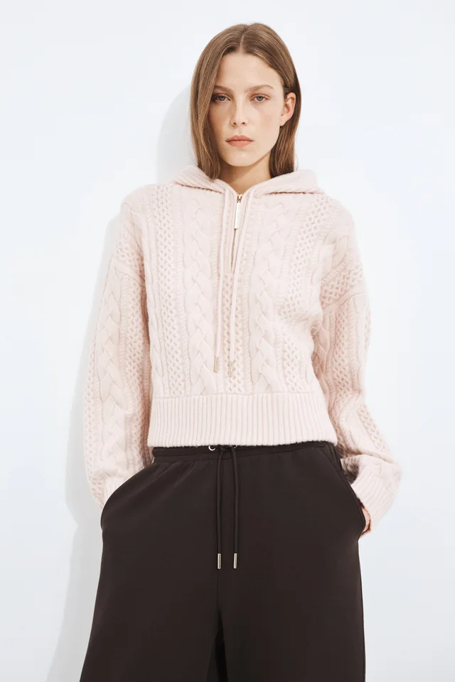 Athletica Cable Knit Hoodie in Pink from Aje, photo 1 of 1