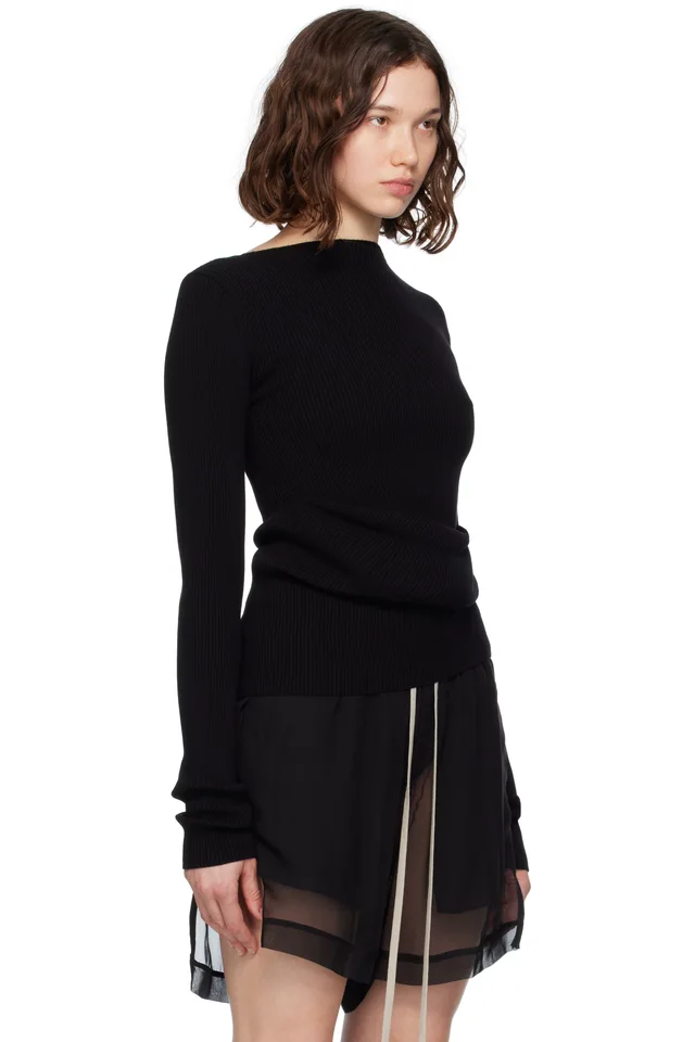 Rick Owens Black Concordians Ribbed Knit Babel Sweater, photo 2 of 4 from SSENSE
