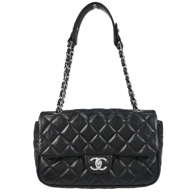 Chanel 2014 Black Perforated Lambskin Handbag in Black Lambskin from AMORE Vintage Tokyo